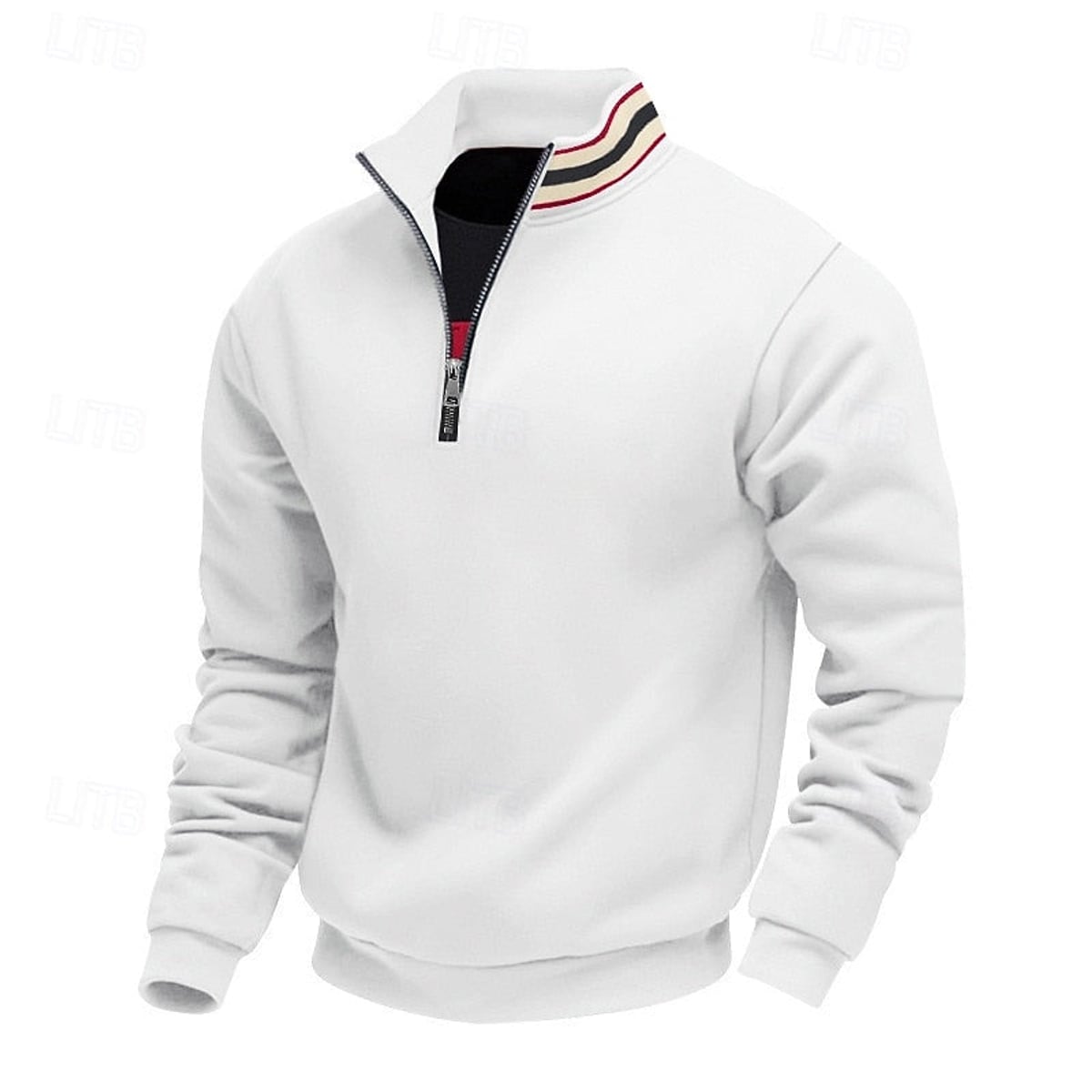 heren quarter-zip pullover met relaxed fit en staande kraag in wit