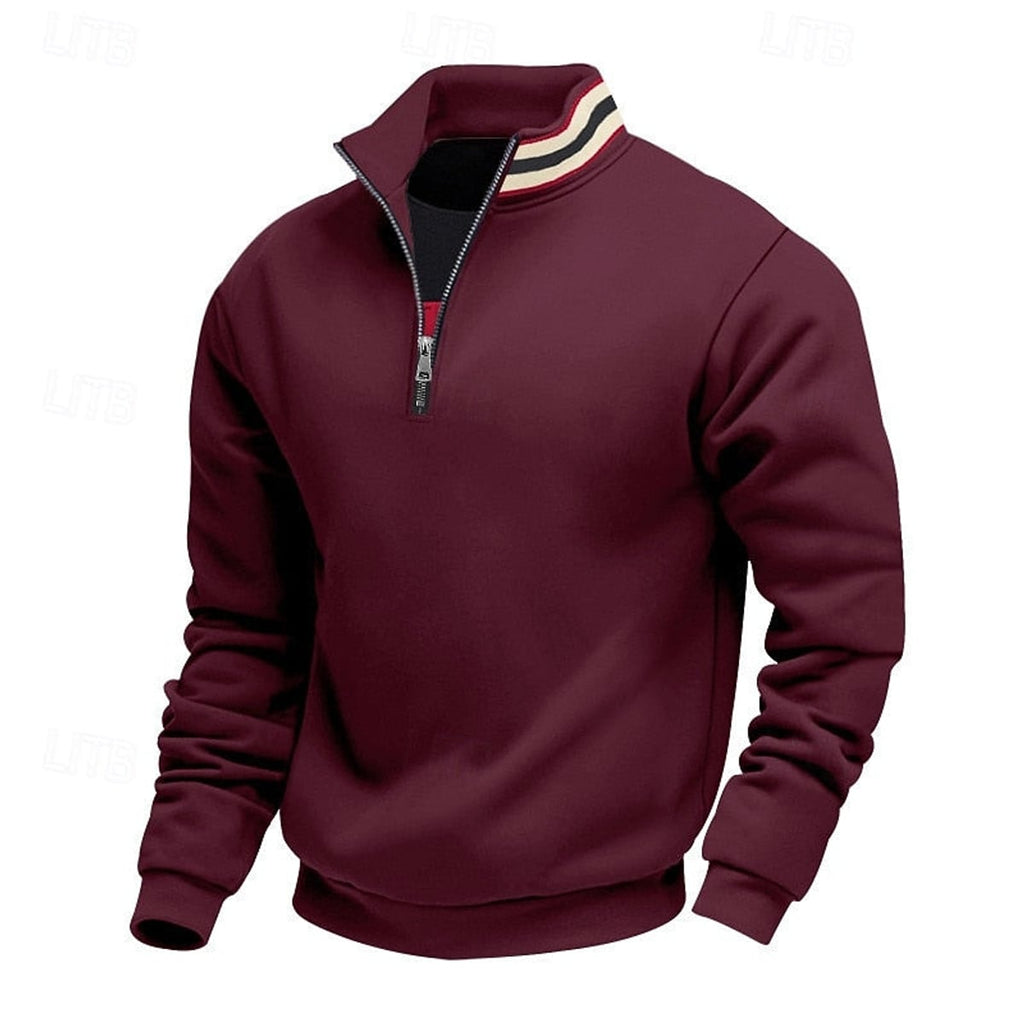 heren quarter-zip pullover met relaxed fit en staande kraag in bordeaux
