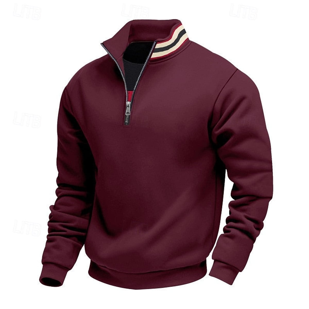 heren quarter-zip pullover met relaxed fit en staande kraag in bordeaux