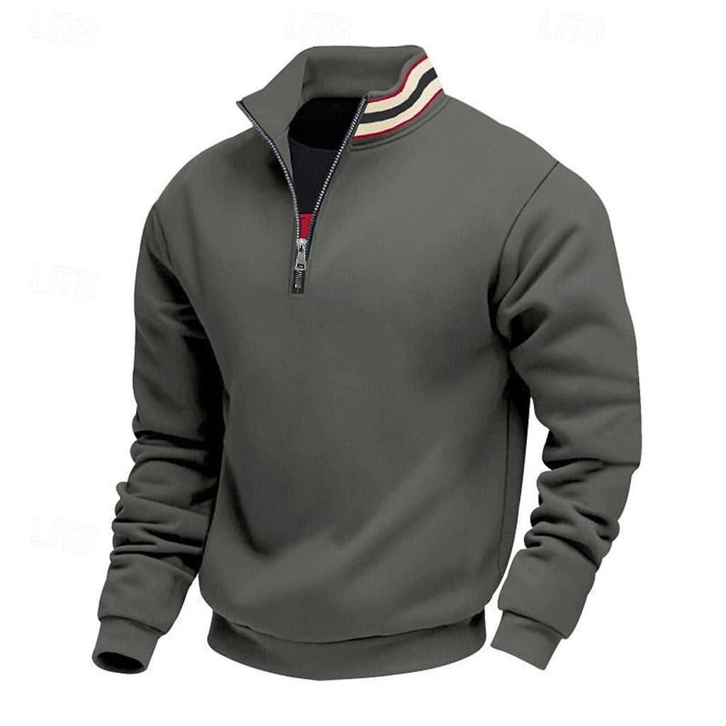 heren quarter-zip pullover met relaxed fit en staande kraag in donkergrijs