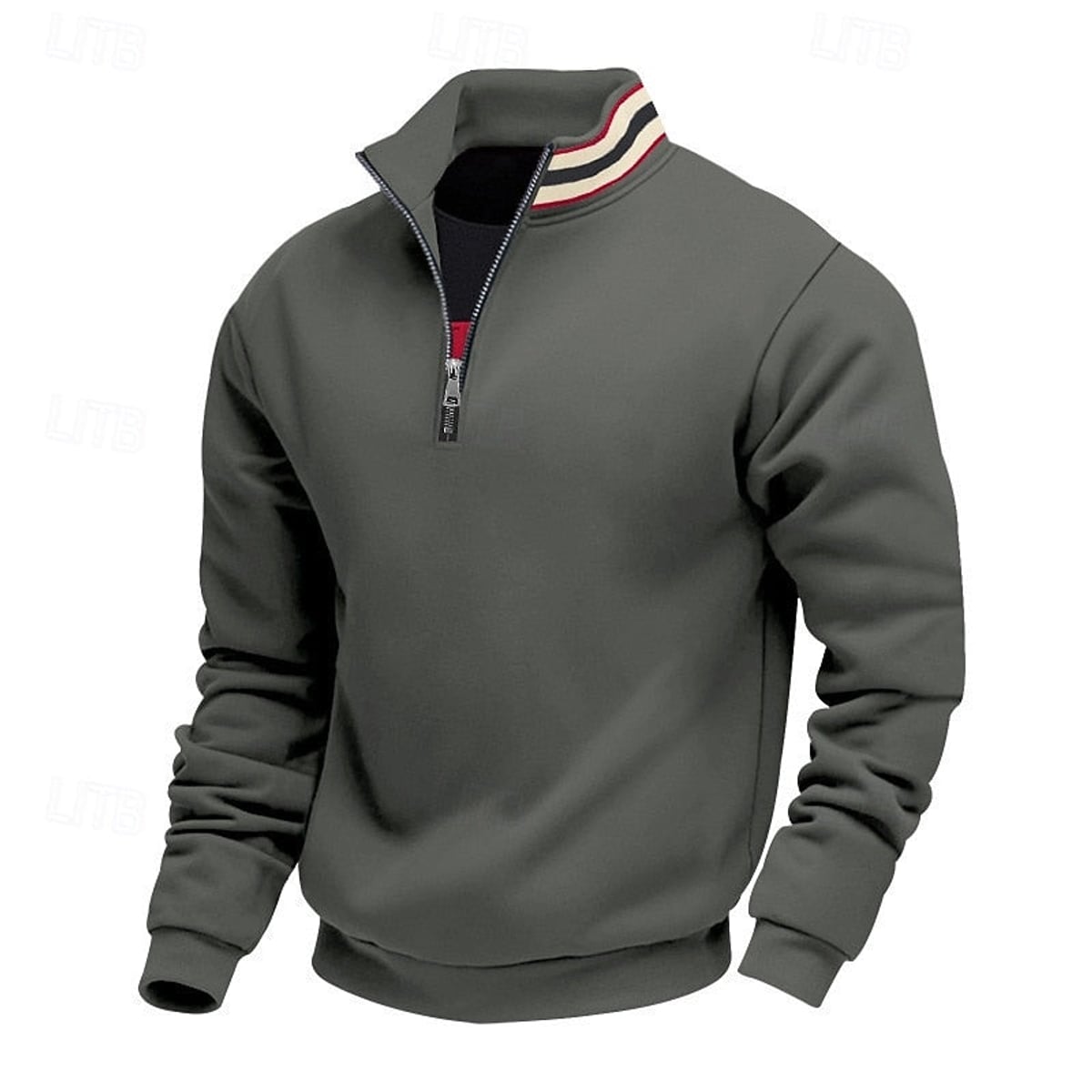 heren quarter-zip pullover met relaxed fit en staande kraag in donkergrijs