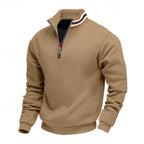 heren quarter-zip pullover met relaxed fit en staande kraag in camel