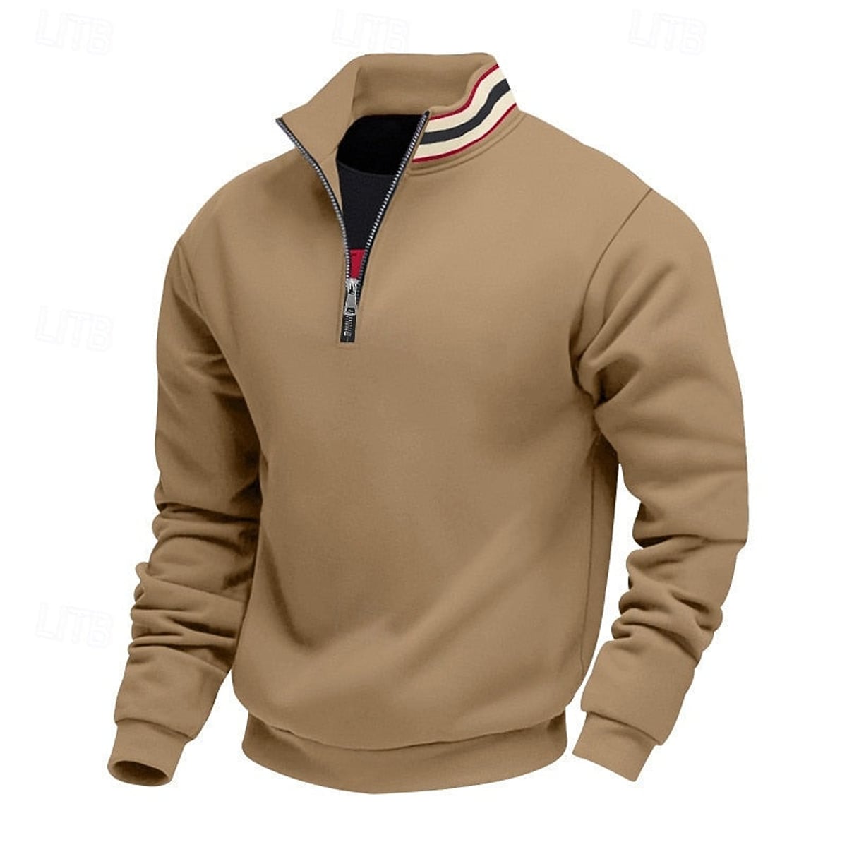 heren quarter-zip pullover met relaxed fit en staande kraag in camel