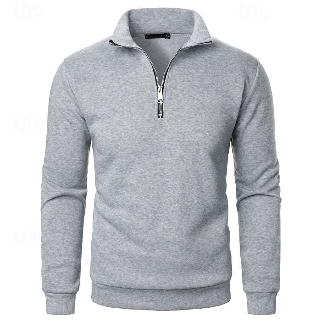 heren quarter-zip pullover met slanke pasvorm en staande kraag in grijs