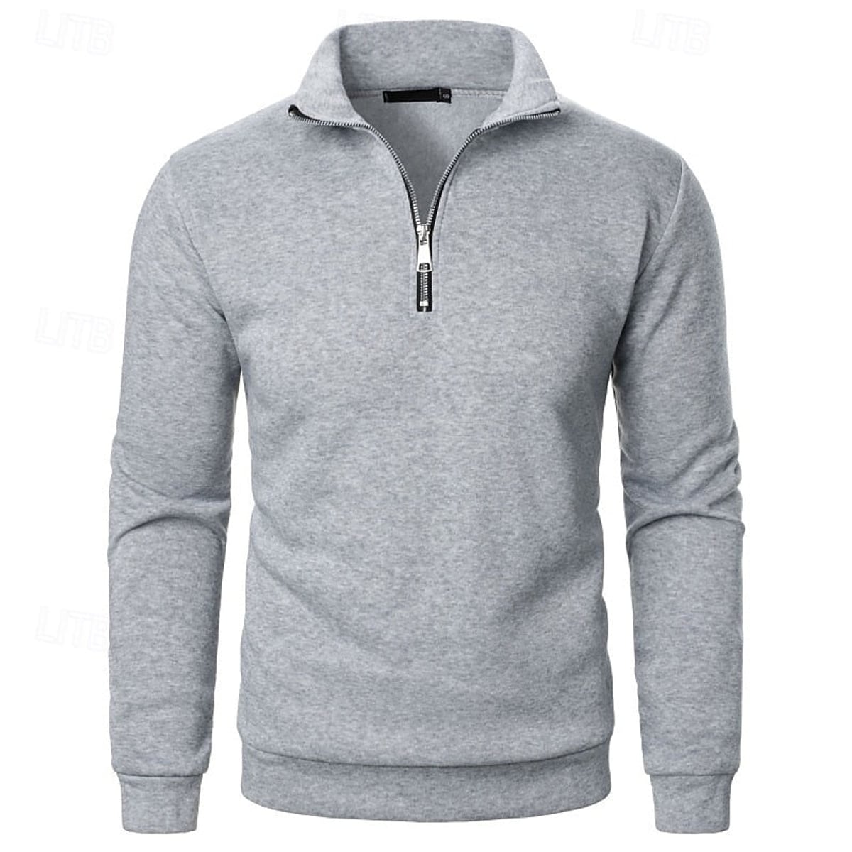 heren quarter-zip pullover met slanke pasvorm en staande kraag in grijs