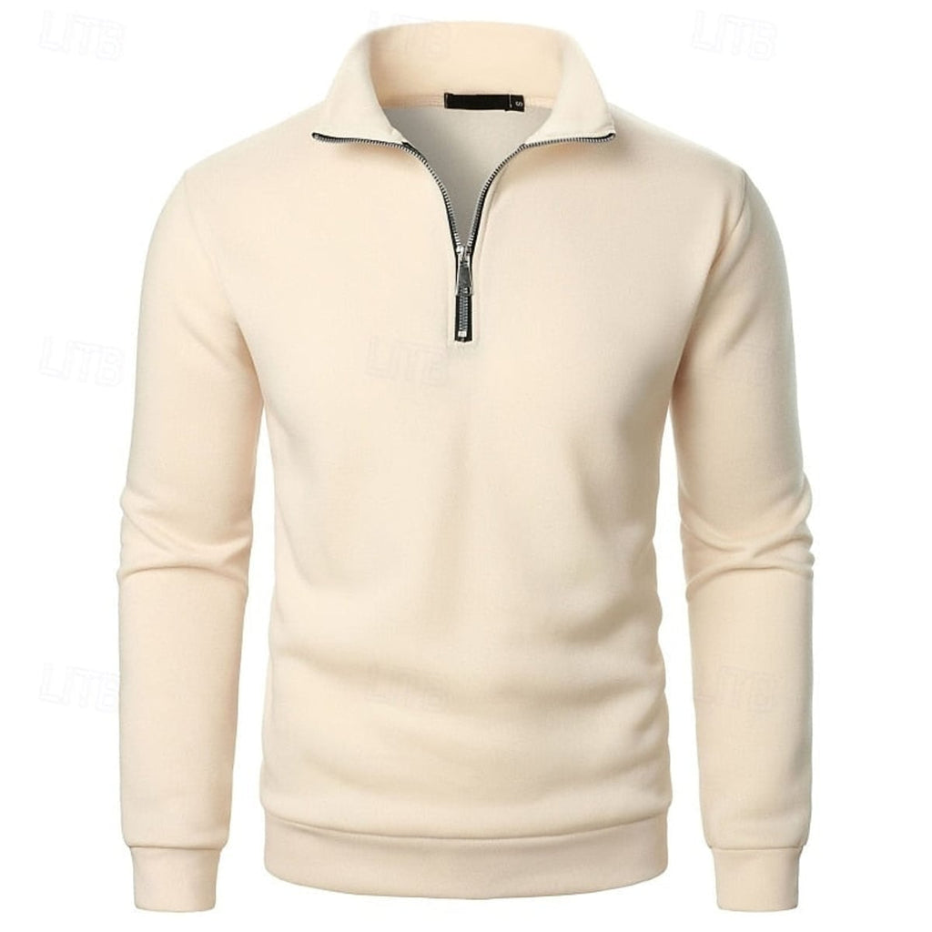 heren quarter-zip pullover met slanke pasvorm en staande kraag in abrikoos