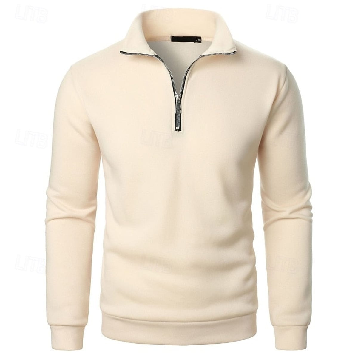 heren quarter-zip pullover met slanke pasvorm en staande kraag in abrikoos