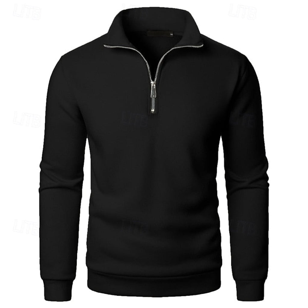 heren quarter-zip pullover met slanke pasvorm en staande kraag in zwart