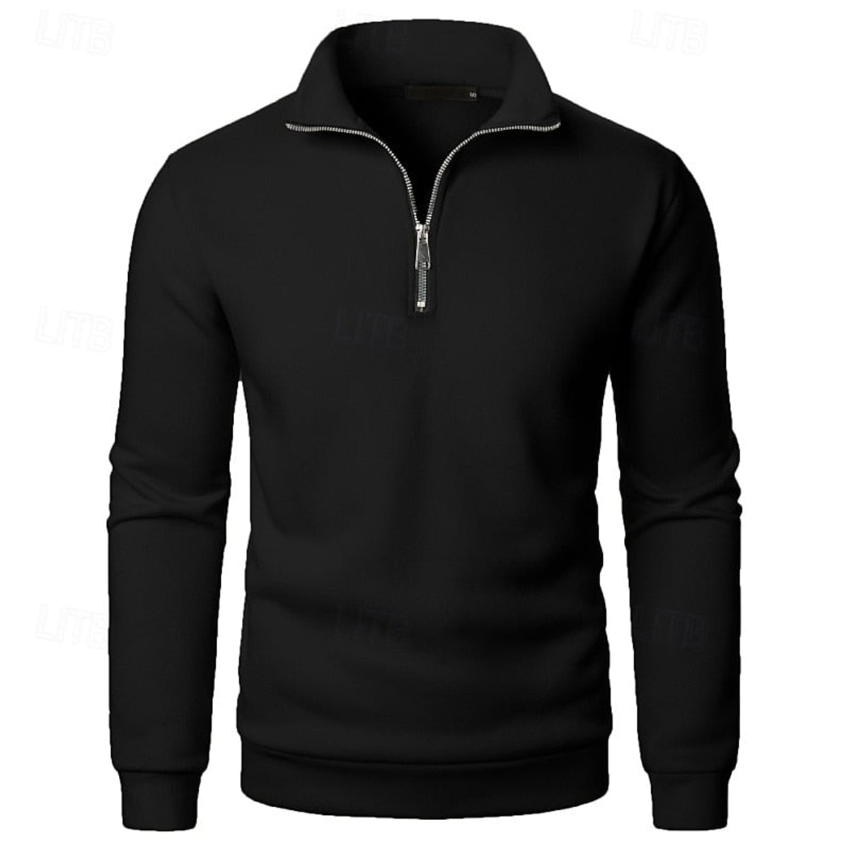 heren quarter-zip pullover met slanke pasvorm en staande kraag in zwart
