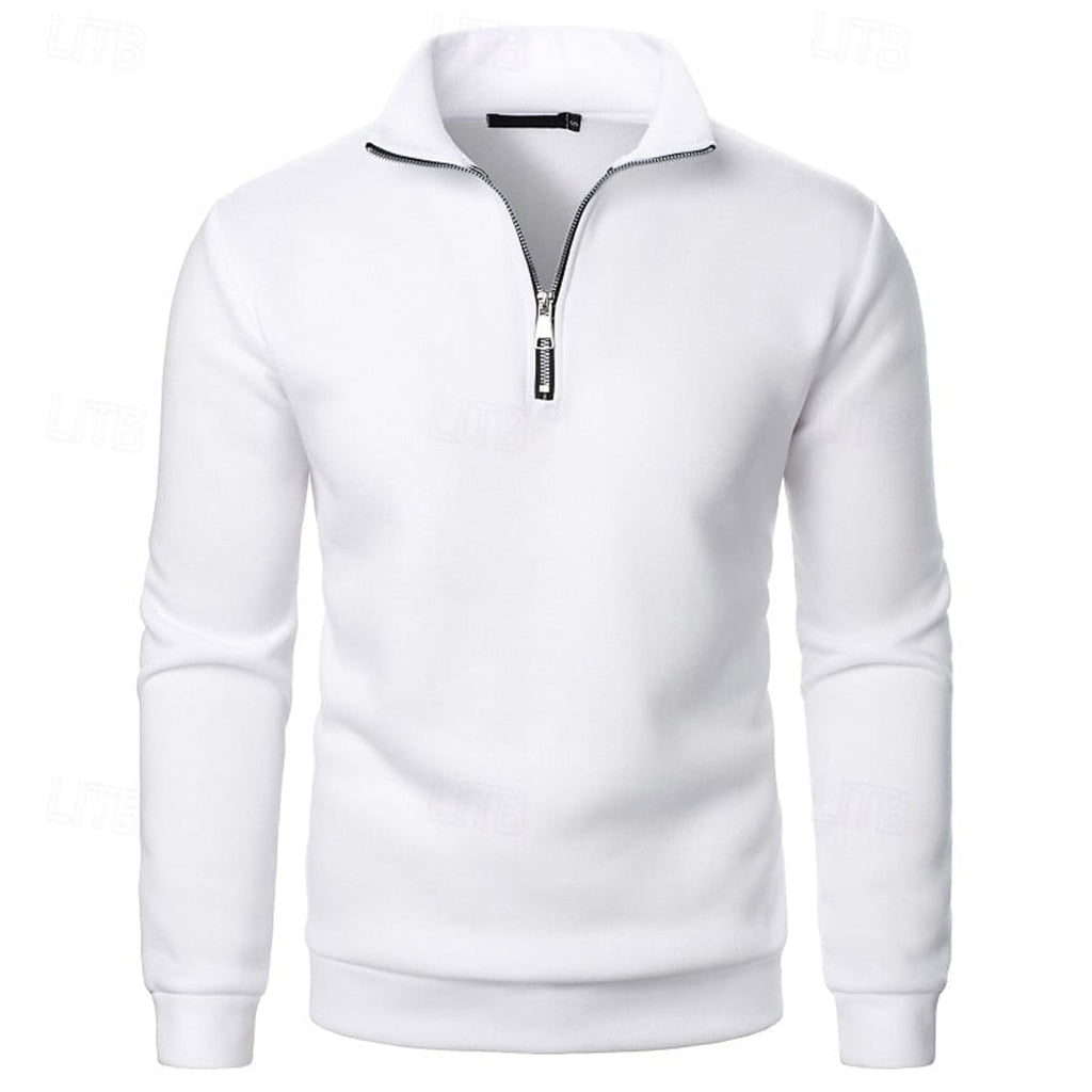 heren quarter-zip pullover met slanke pasvorm en staande kraag in wit