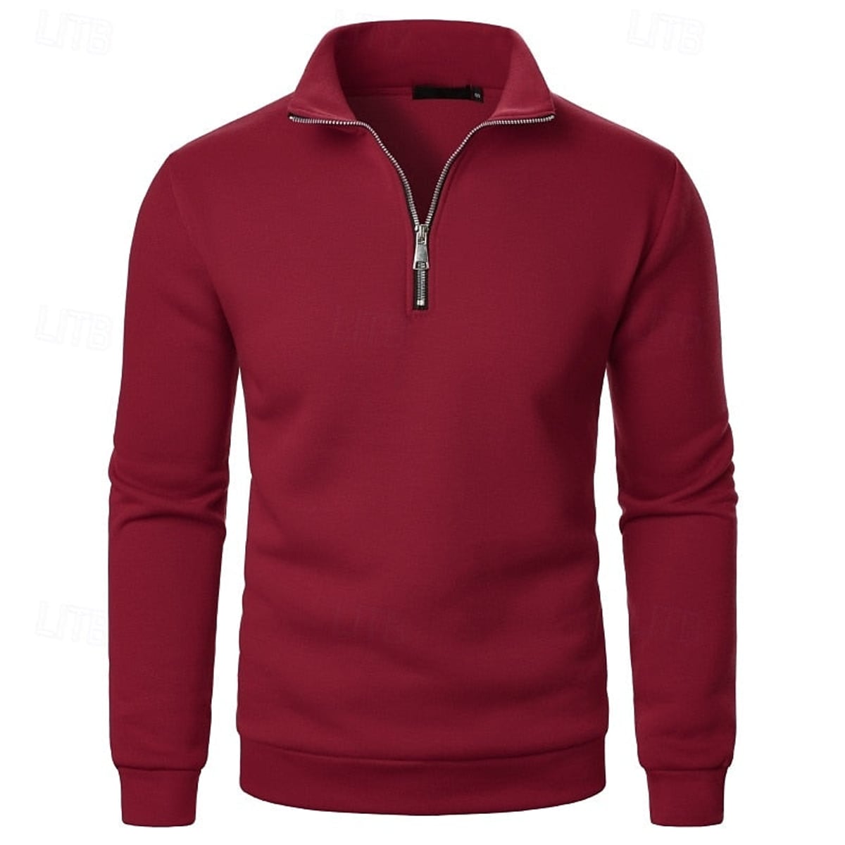 heren quarter-zip pullover met slanke pasvorm en staande kraag in wijnrood