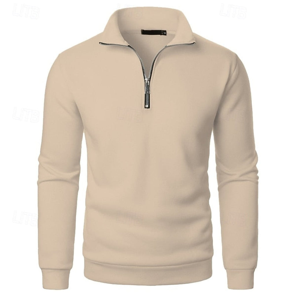 heren quarter-zip pullover met slanke pasvorm en staande kraag in khaki