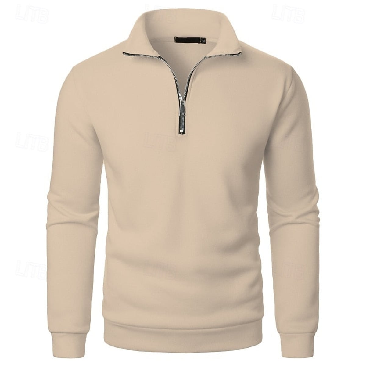 heren quarter-zip pullover met slanke pasvorm en staande kraag in khaki