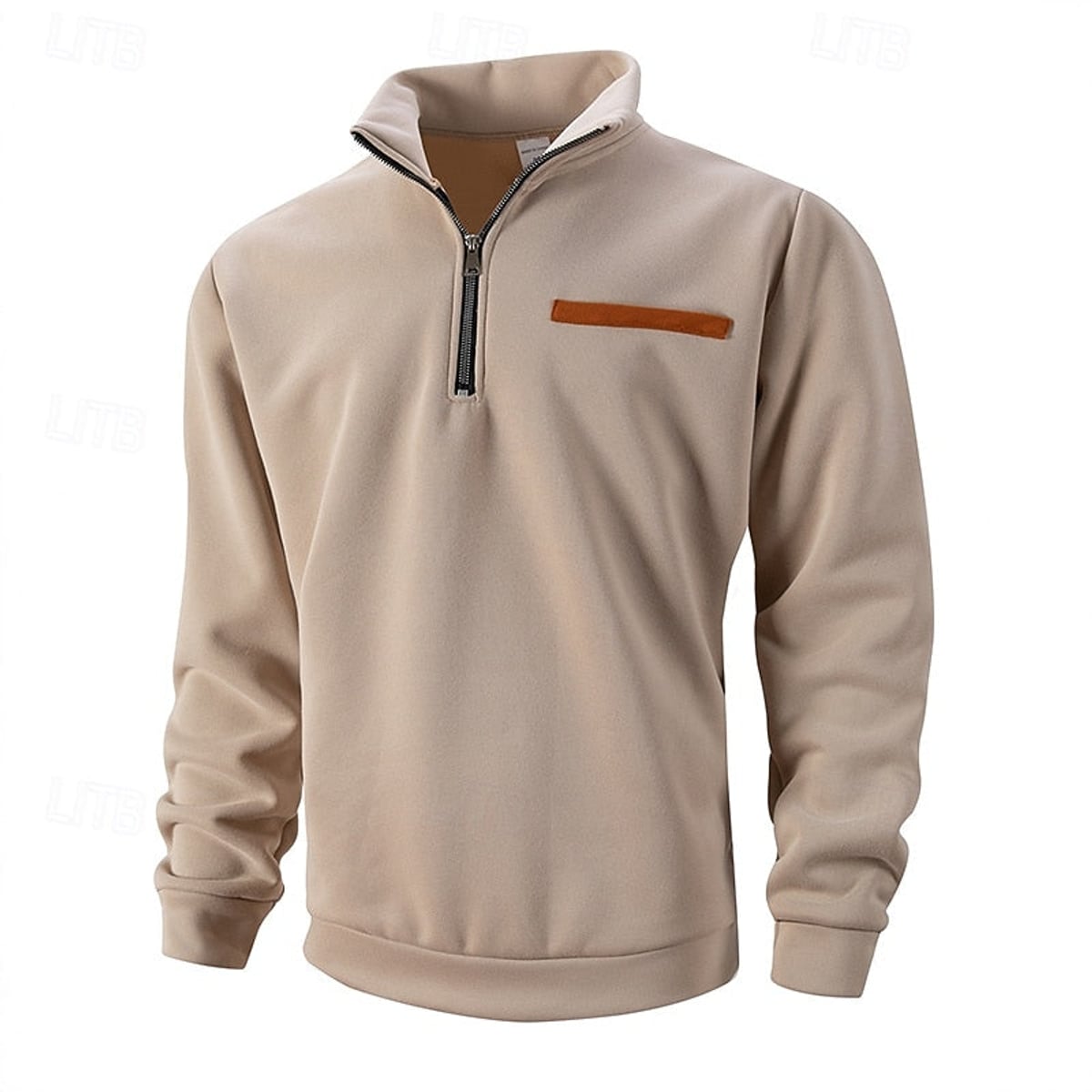 heren quarter-zip pullover met staande kraag in khaki