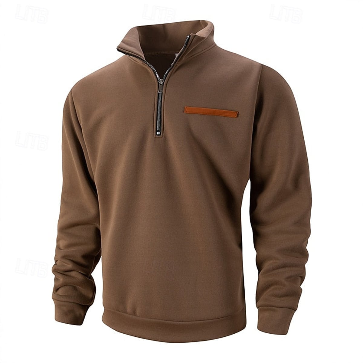 heren quarter-zip pullover met staande kraag in bruin
