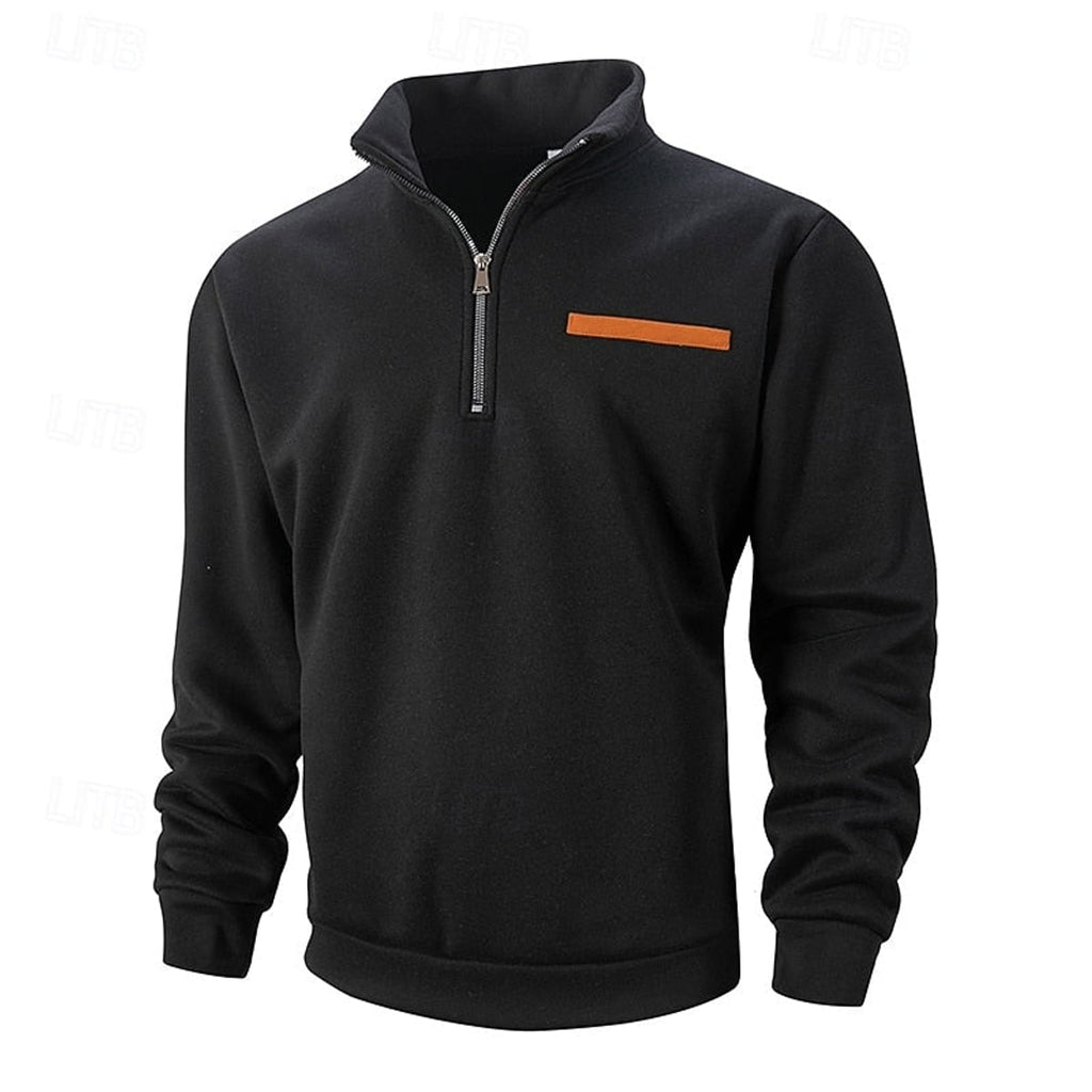 heren quarter-zip pullover met staande kraag in zwart