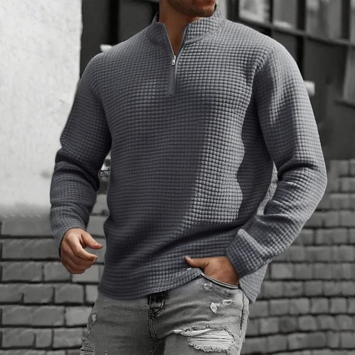 heren quarter-zip sweater met textuur