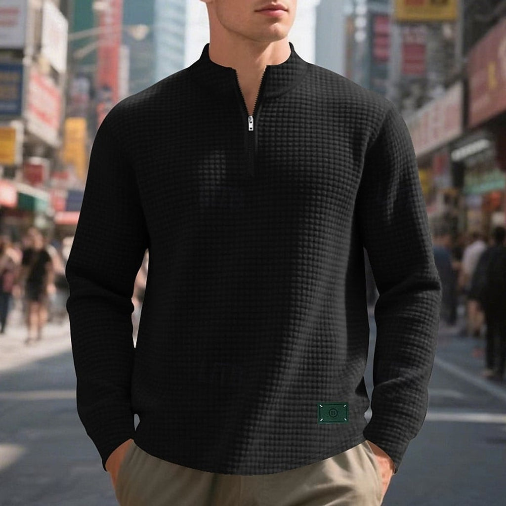 heren quarter-zip sweater met textuur in zwart