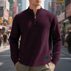 heren quarter-zip sweater met textuur in wijnrood