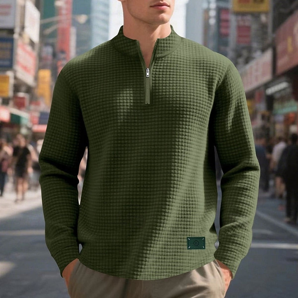 heren quarter-zip sweater met textuur in legergroen