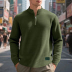 heren quarter-zip sweater met textuur in legergroen