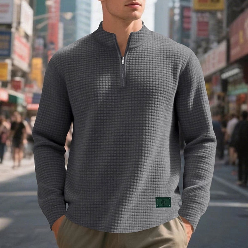 heren quarter-zip sweater met textuur in donkergrijs