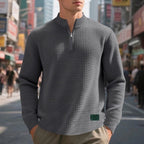 heren quarter-zip sweater met textuur in donkergrijs