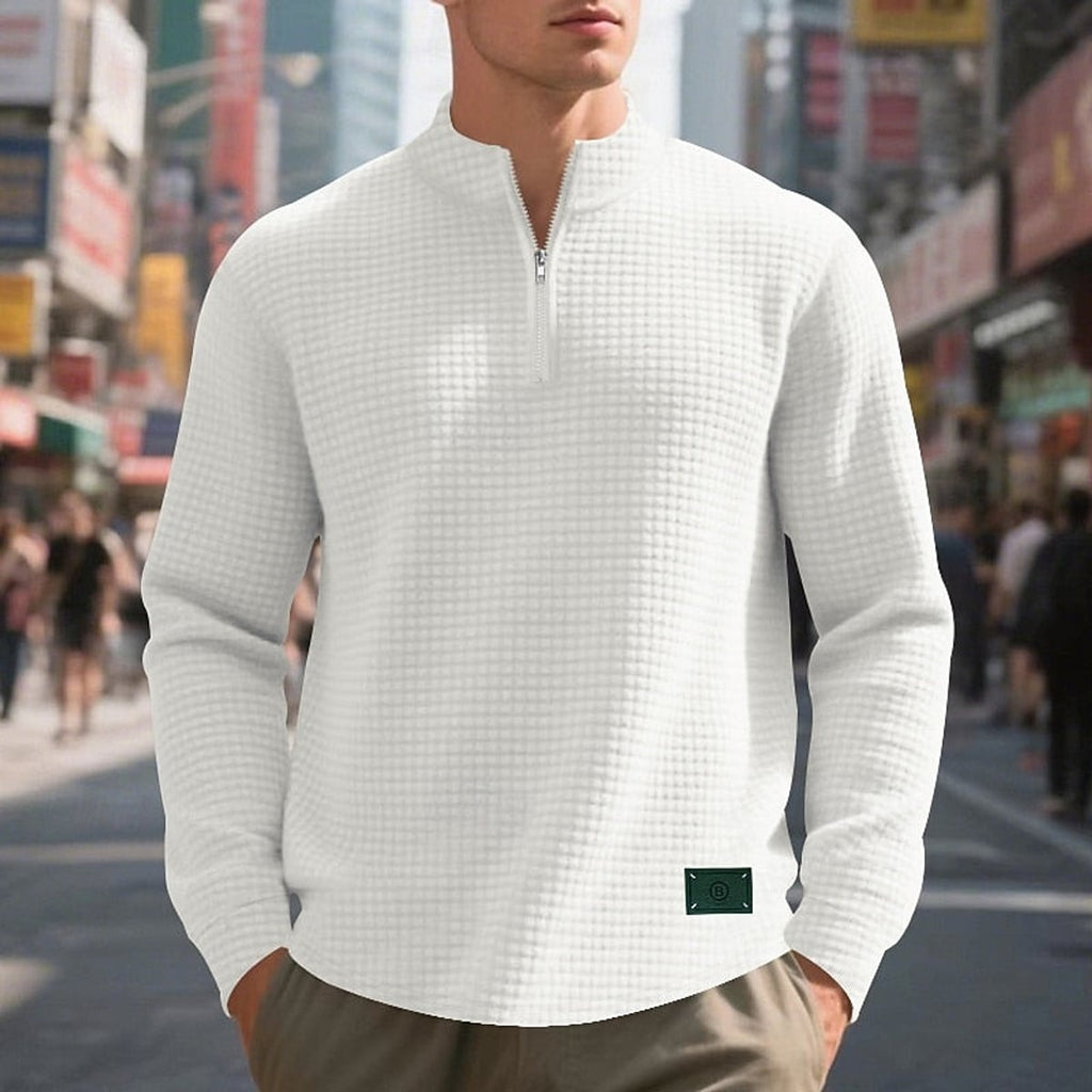 heren quarter-zip sweater met textuur in wit