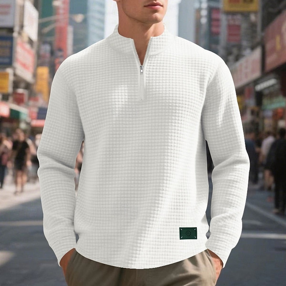 heren quarter-zip sweater met textuur in wit