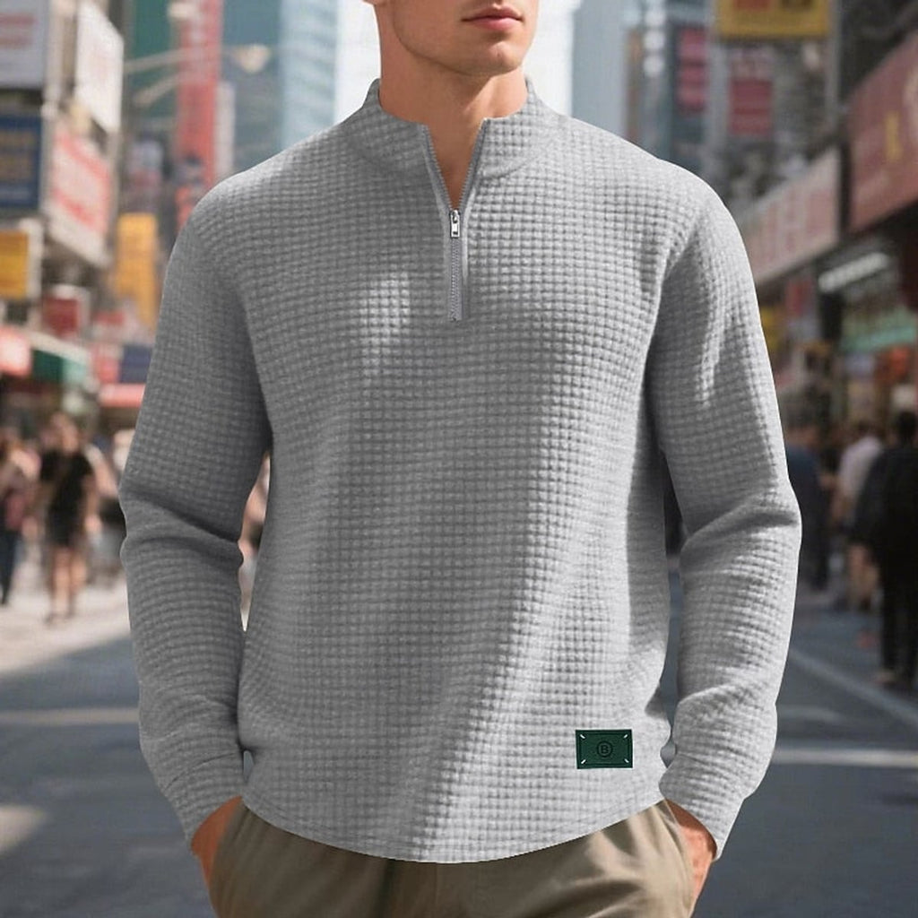 heren quarter-zip sweater met textuur in lichtgrijs