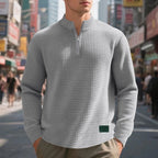 heren quarter-zip sweater met textuur in lichtgrijs