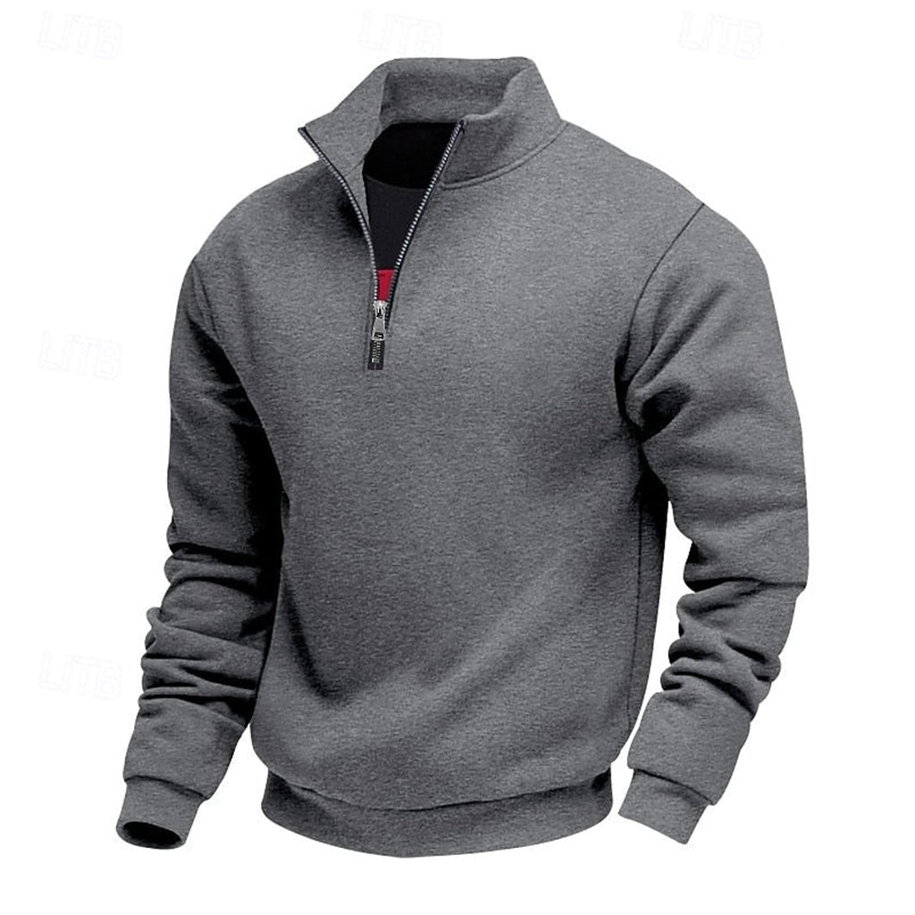 heren quarter-zip sweater met zachte fleece voering in donkergrijs