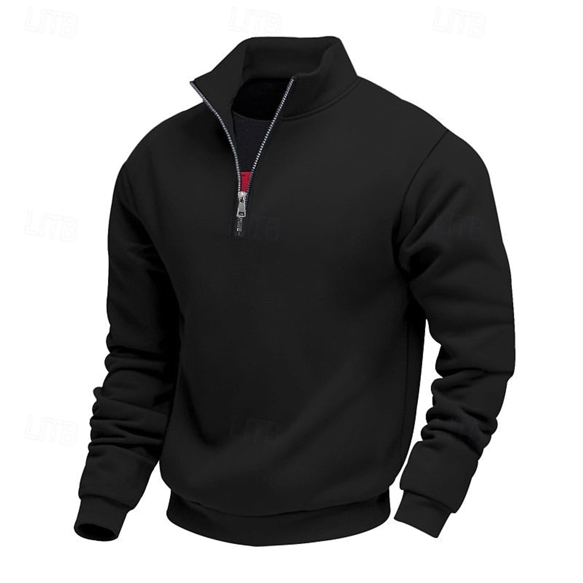 heren quarter-zip sweater met zachte fleece voering in zwart