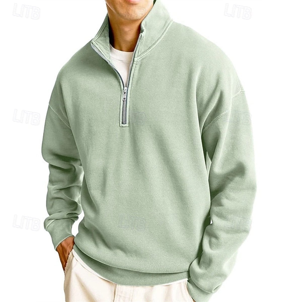 heren quarter-zip sweatshirt met staande kraag in lichtgroen