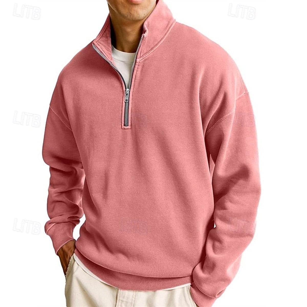 heren quarter-zip sweatshirt met staande kraag in roze