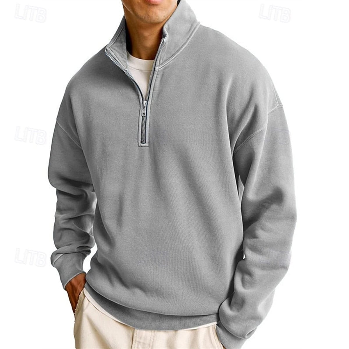 heren quarter-zip sweatshirt met staande kraag in grijs