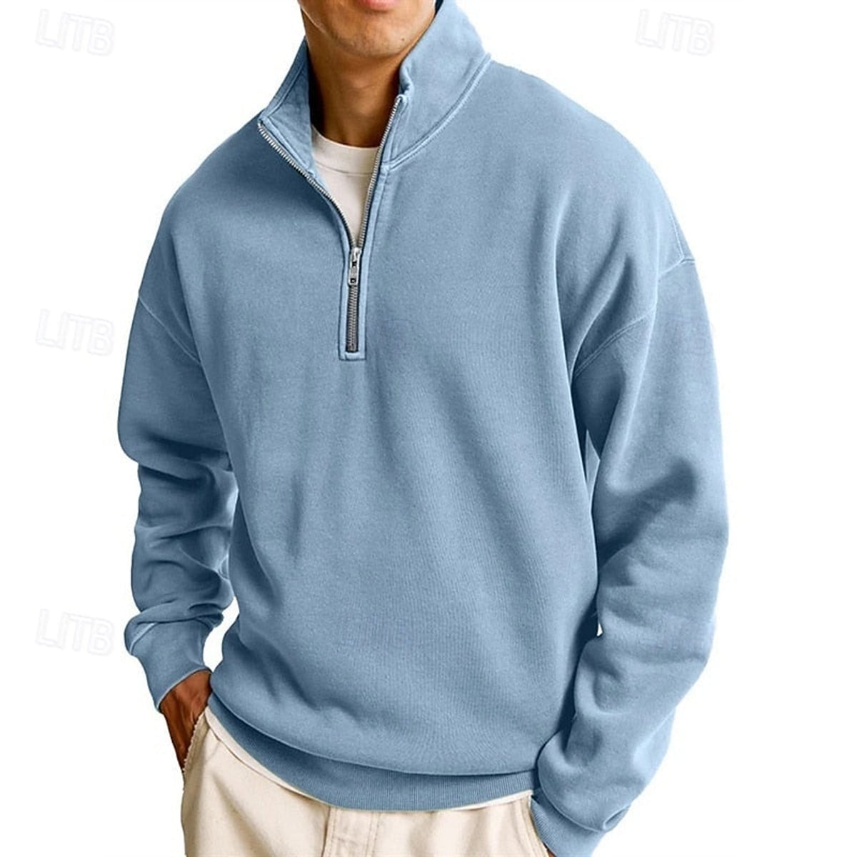 heren quarter-zip sweatshirt met staande kraag in blauw