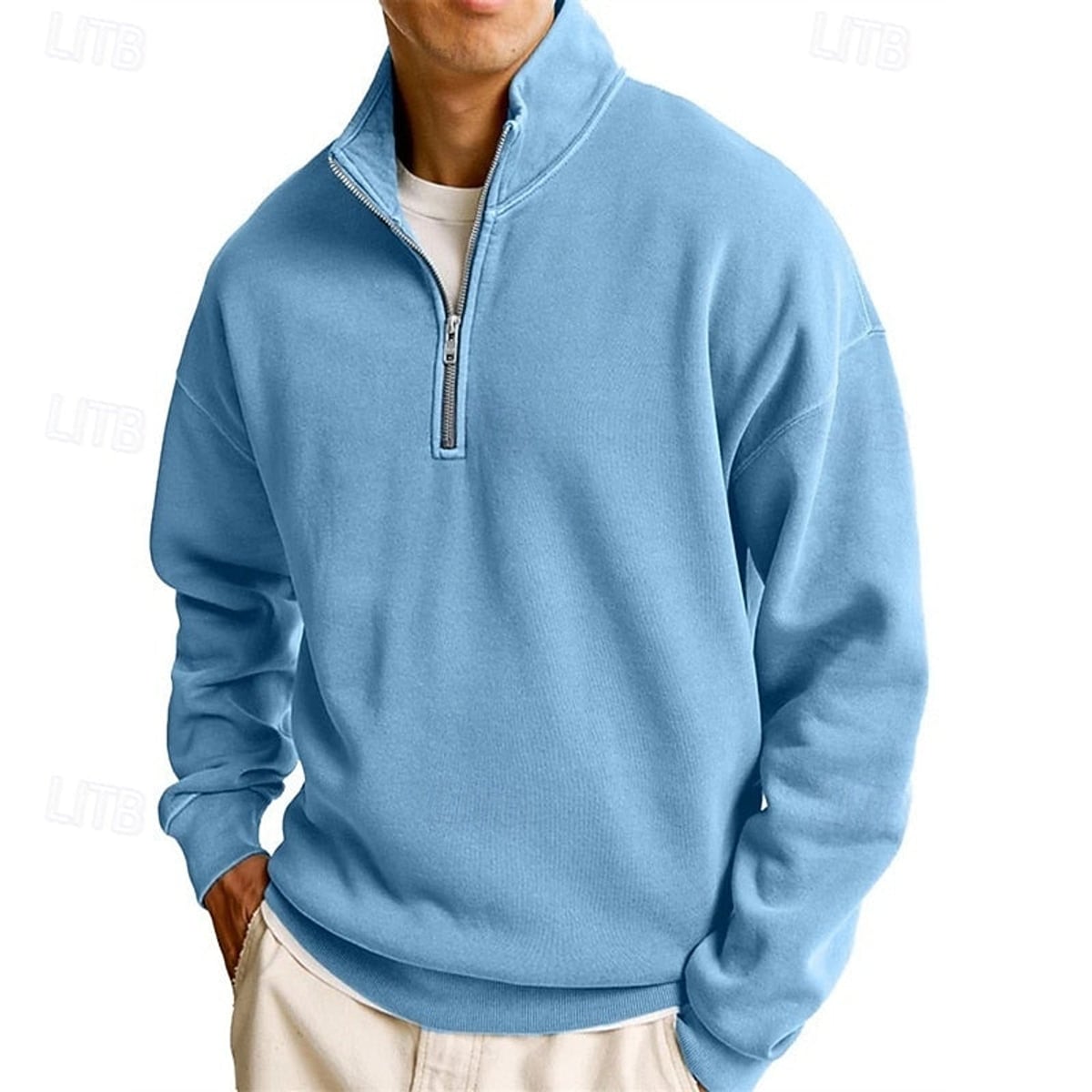 heren quarter-zip sweatshirt met staande kraag in lichtblauw
