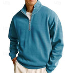 heren quarter-zip sweatshirt met staande kraag in denimblauw