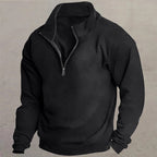 heren quarter-zip trui met ontspannen pasvorm en zachte voering in zwart