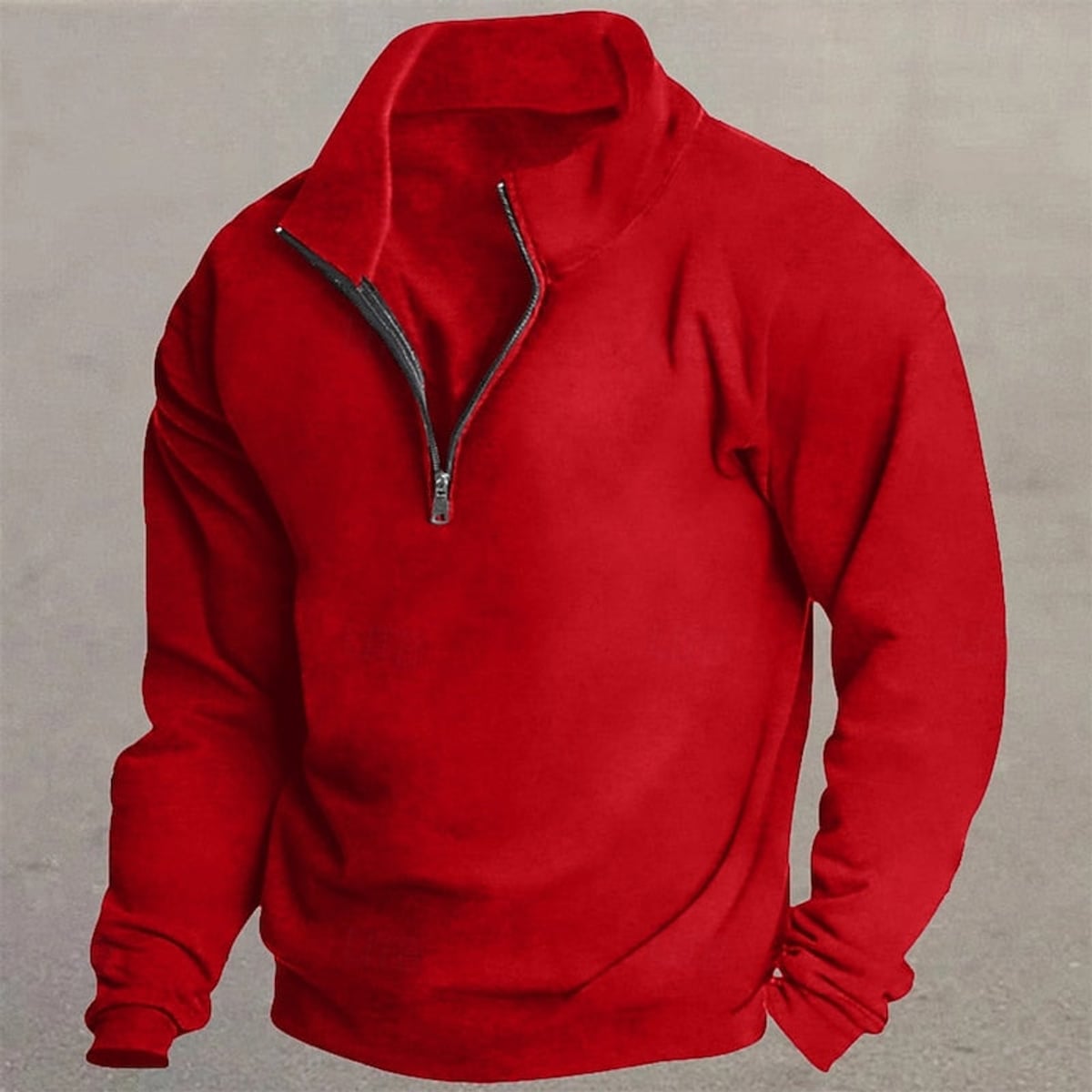 heren quarter-zip trui met ontspannen pasvorm en zachte voering in rood