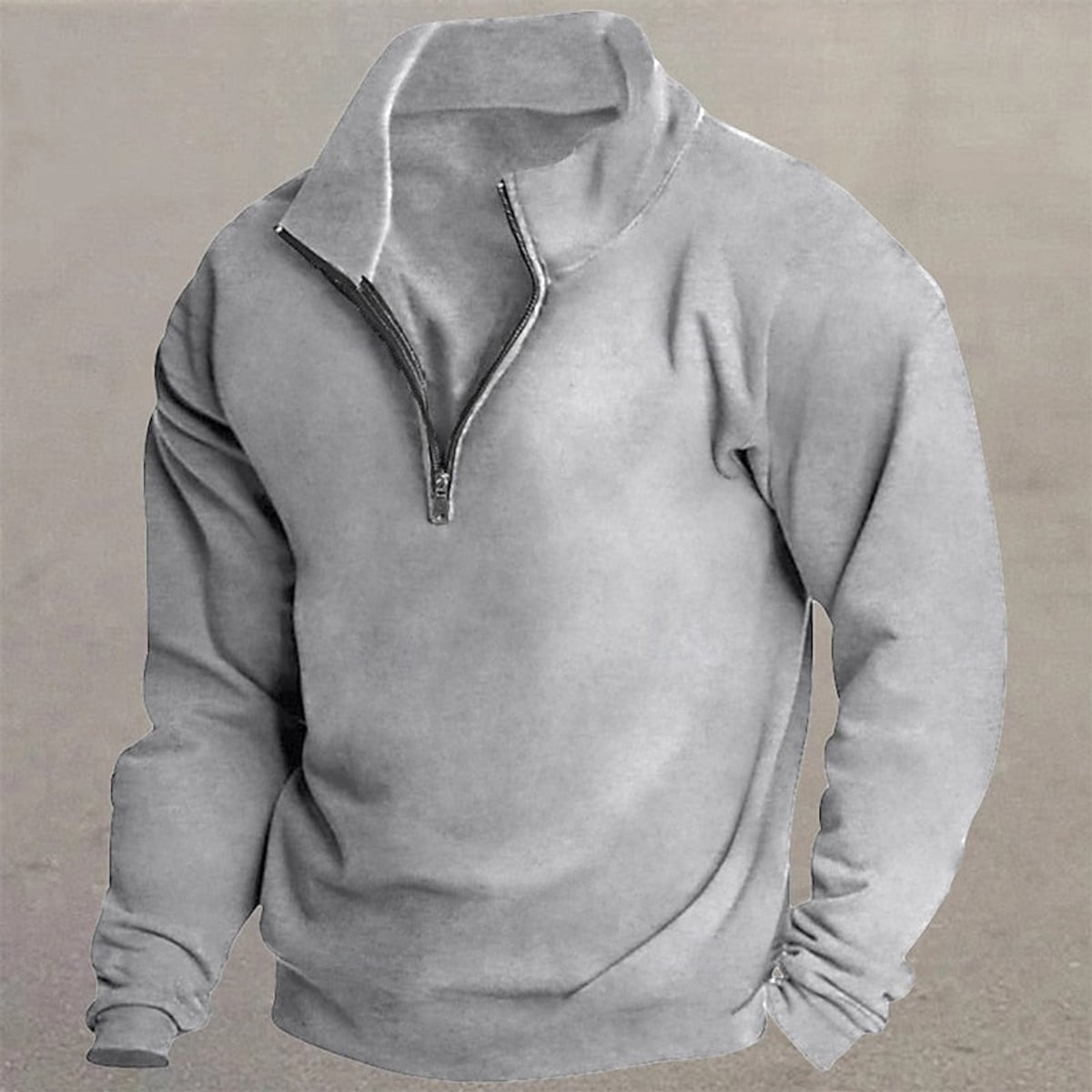 heren quarter-zip trui met ontspannen pasvorm en zachte voering in lichtgrijs
