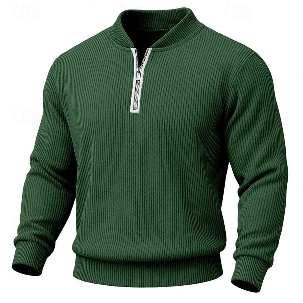 heren quarter-zip trui met staande kraag in donkergroen