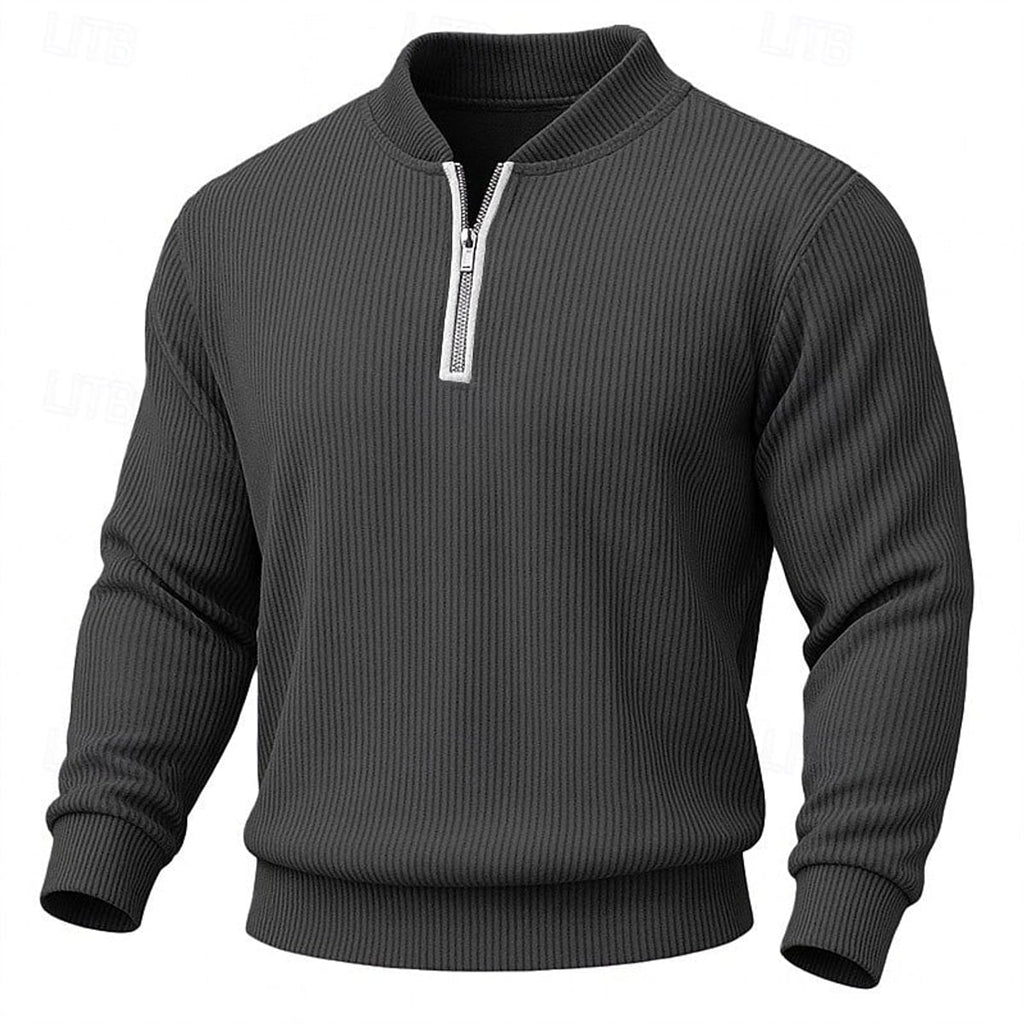 heren quarter-zip trui met staande kraag in donkergrijs