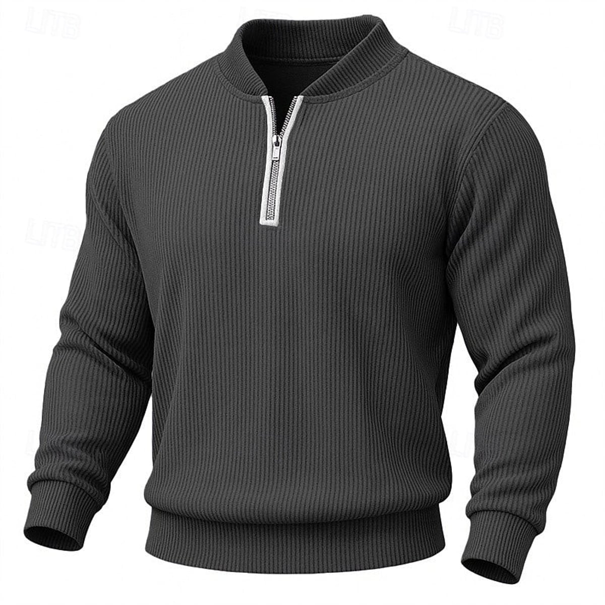heren quarter-zip trui met staande kraag in donkergrijs
