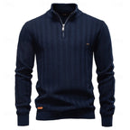 heren regular fit half-zip trui in donker marine