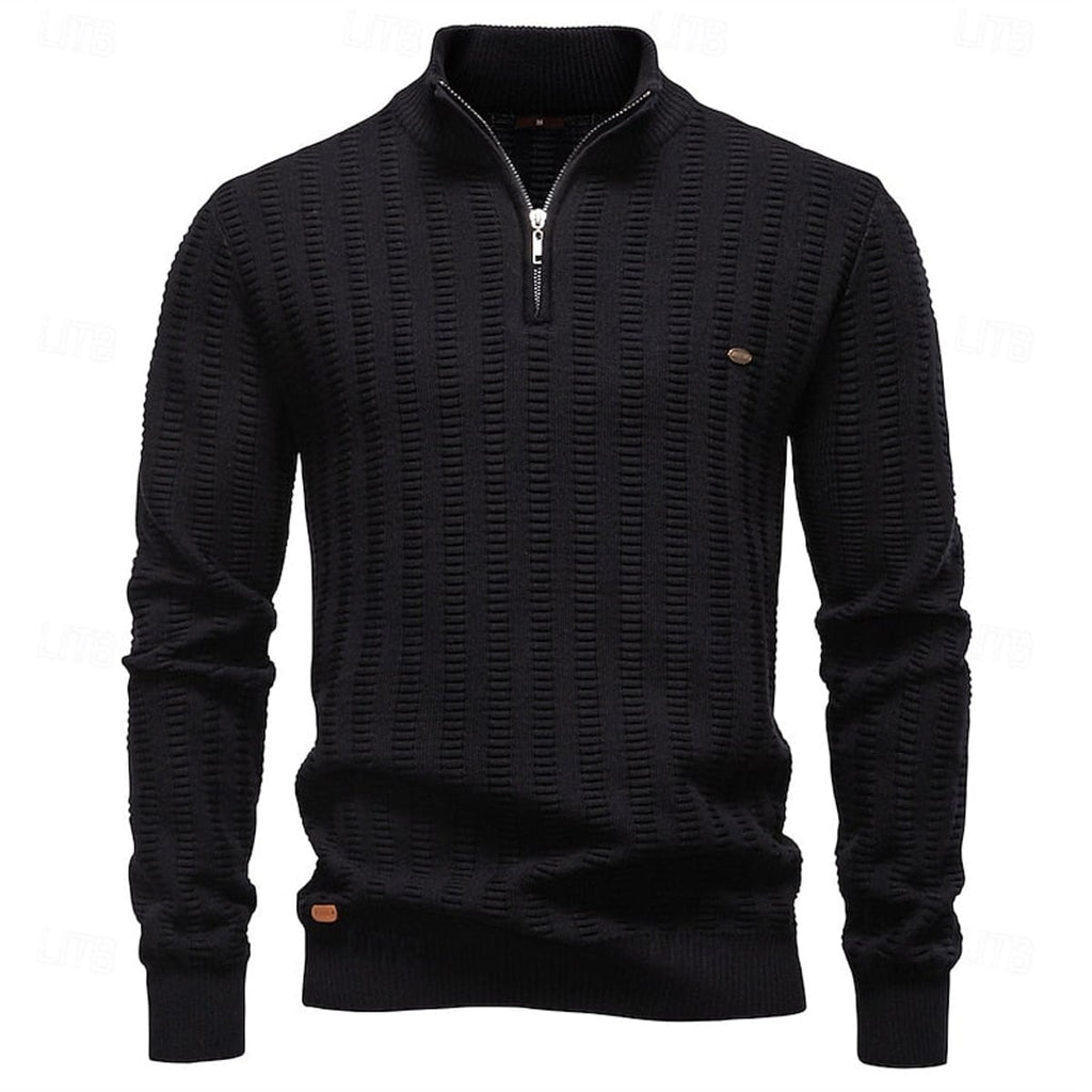 heren regular fit half-zip trui in zwart