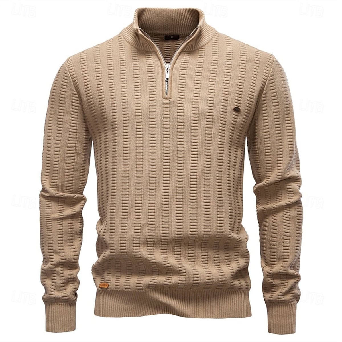 heren regular fit half-zip trui in khaki