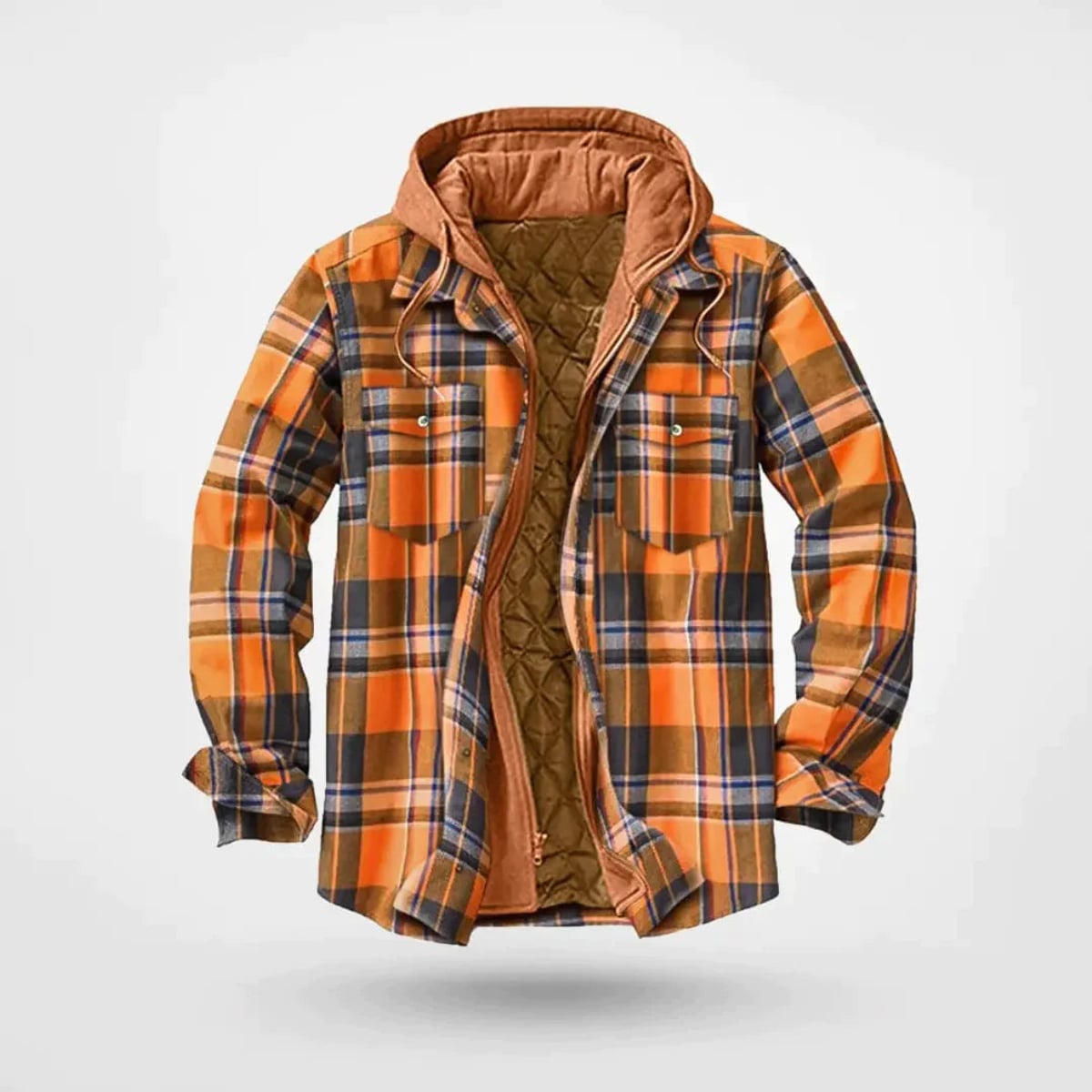 heren regular fit hoodie met ruitpatroon in oranje