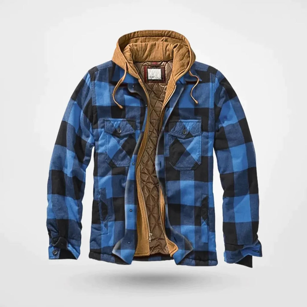heren regular fit hoodie met ruitpatroon in blauw